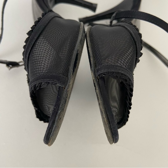 Chanel Black Mesh And Satin CC Open Toe Ankle Strap Heeled Sandals - Picture 9 of 16